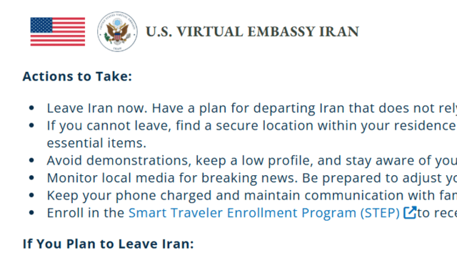 ‘Abbandonate l’Iran’. Il messaggio dell’ambasciata Usa, attacco imminente?