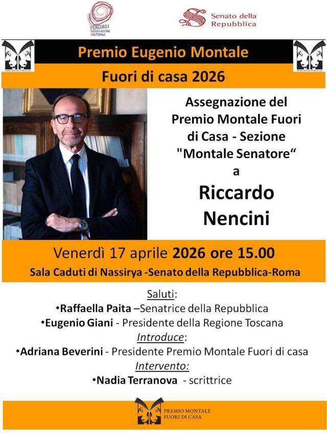 Il Premio ‘Montale Fuori di Casa’ a Riccardo Nencini