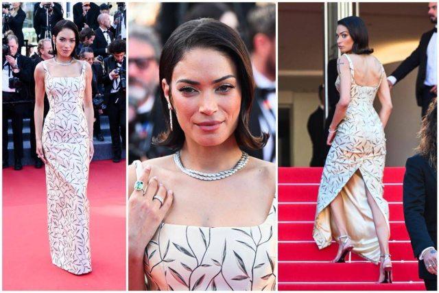Cannes, Elodie sul tappeto rosso con un look da diva d’altri tempi