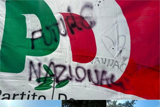 Scritte vandaliche e inneggianti a Vannacci alla festa del Partito Democratico di Volterra